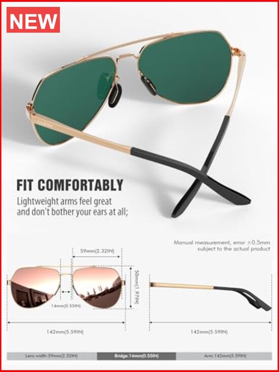 Aviator Sunglasses Polarized UV400 Protection Spring Hinge Half Frame Retro